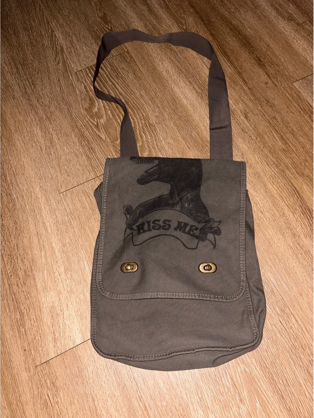 Vtg Authentic Pigment Canvas Messenger Bag Khaki Dino d43